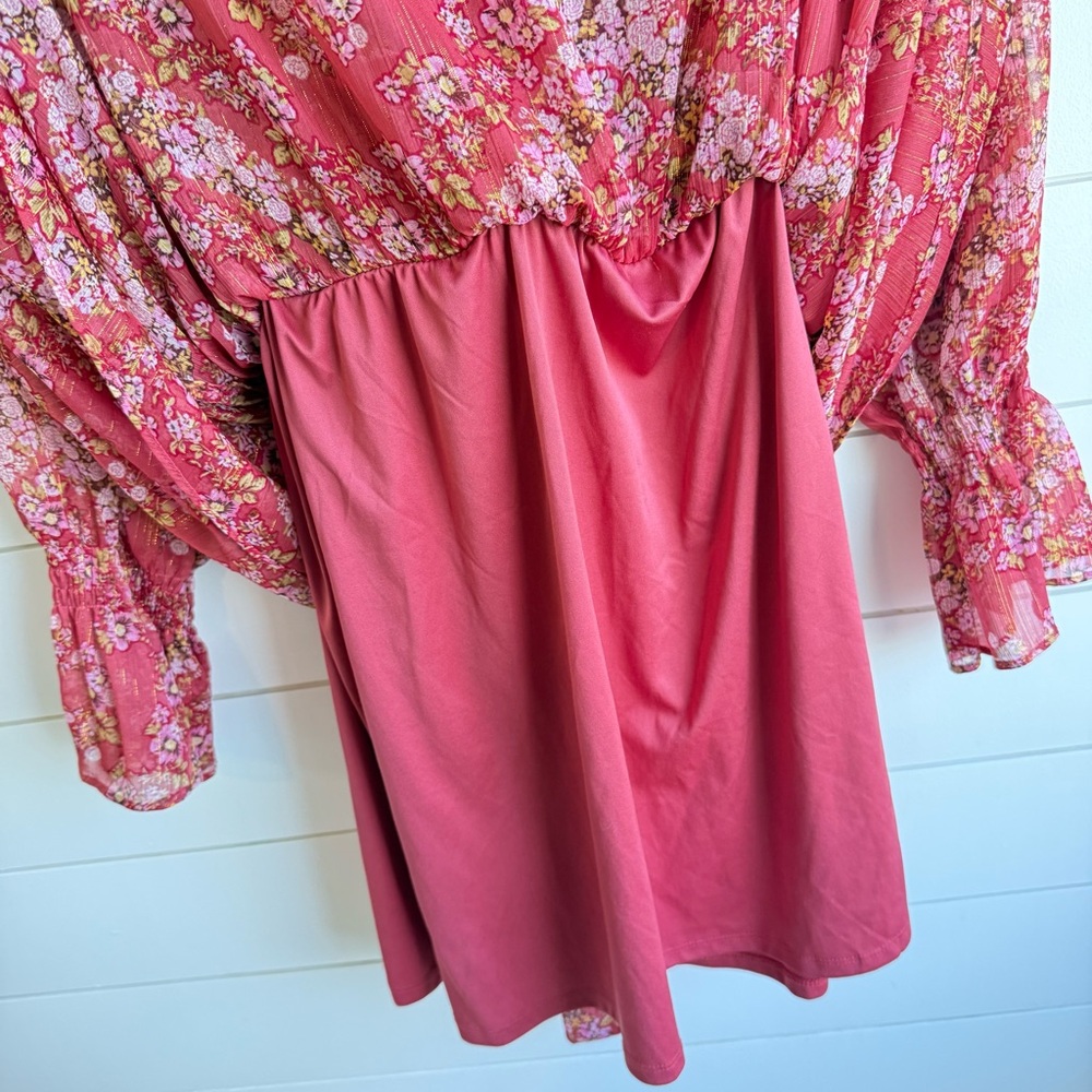 LC Lauren Conrad Plus Size Red Floral Peplum Faux-Wrap Mini Dress xxl - Picture 10 of 11
